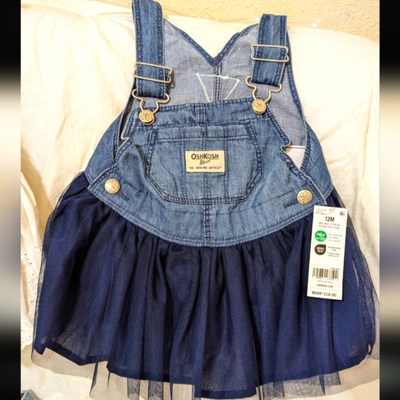 OshKosh B'Gosh Baby Girl Skirtall Skirt Overall Size 12 Months Blue Denim Tutu - Picture 1 of 5